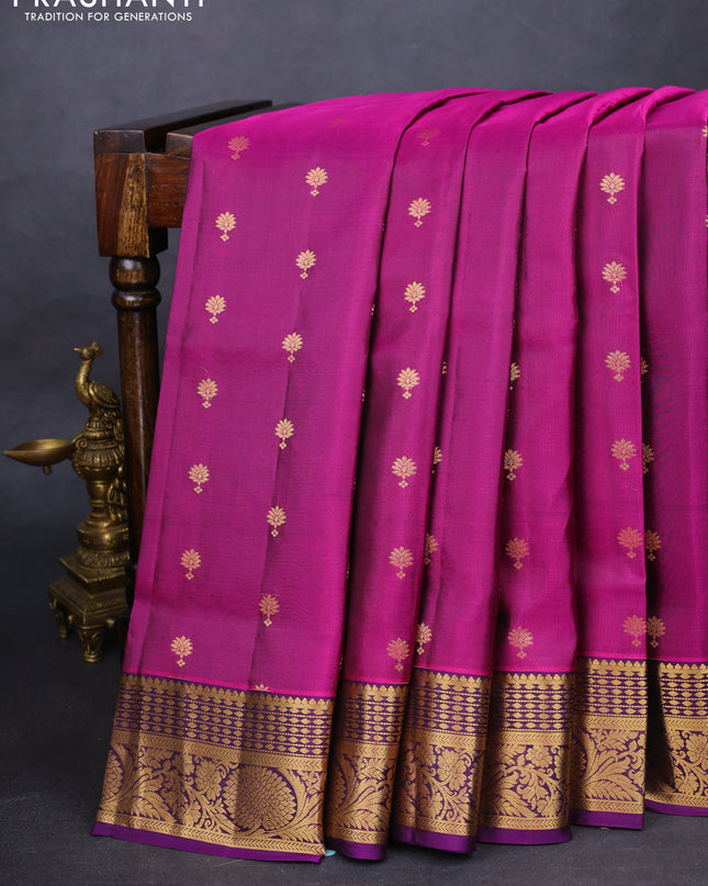 Pure soft silk saree purple and deep purple with allover zari woven buttas and zari woven border