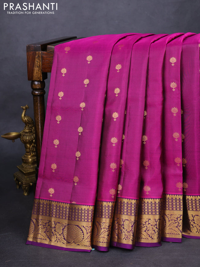 Pure soft silk saree purple and deep purple with allover zari woven buttas and zari woven border