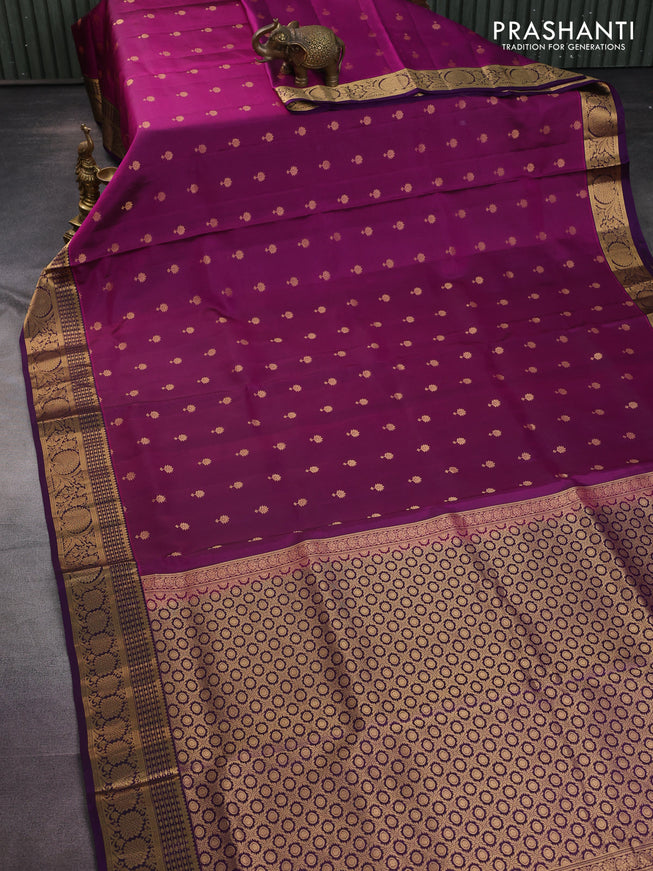 Pure soft silk saree purple and deep purple with allover zari woven buttas and zari woven border