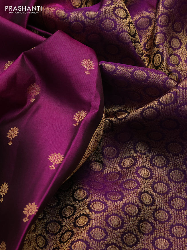 Pure soft silk saree purple and deep purple with allover zari woven buttas and zari woven border