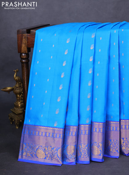 Pure soft silk saree cs blue and dual shade of blue with allover zari woven buttas and zari woven border