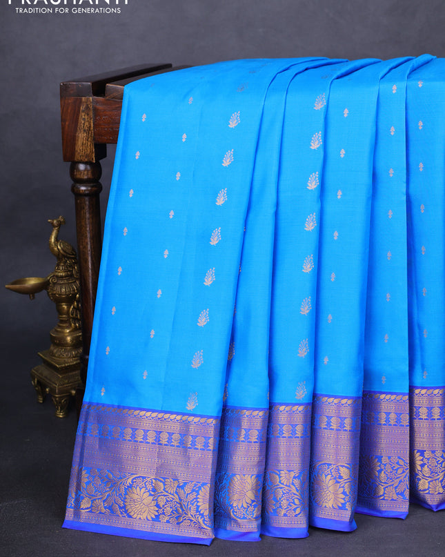 Pure soft silk saree cs blue and dual shade of blue with allover zari woven buttas and zari woven border