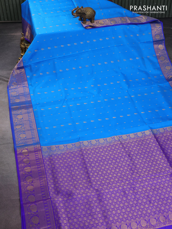Pure soft silk saree cs blue and dual shade of blue with allover zari woven buttas and zari woven border