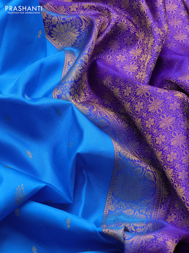 Pure soft silk saree cs blue and dual shade of blue with allover zari woven buttas and zari woven border