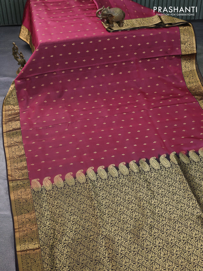 Pure soft silk saree maroon and coffee brown with allover zari woven buttas and zari woven border