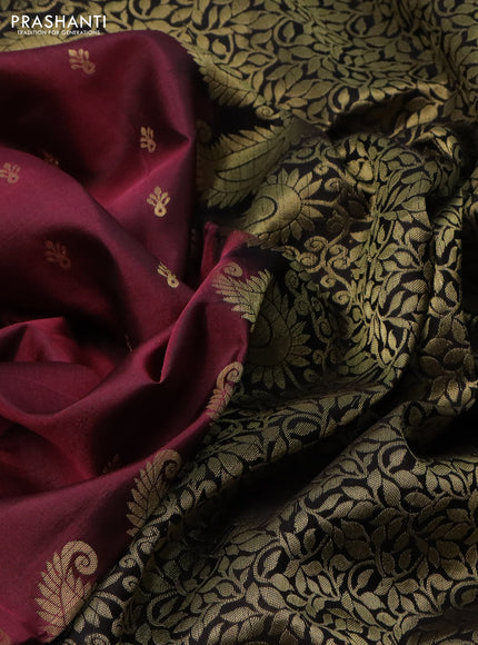 Pure soft silk saree maroon and coffee brown with allover zari woven buttas and zari woven border