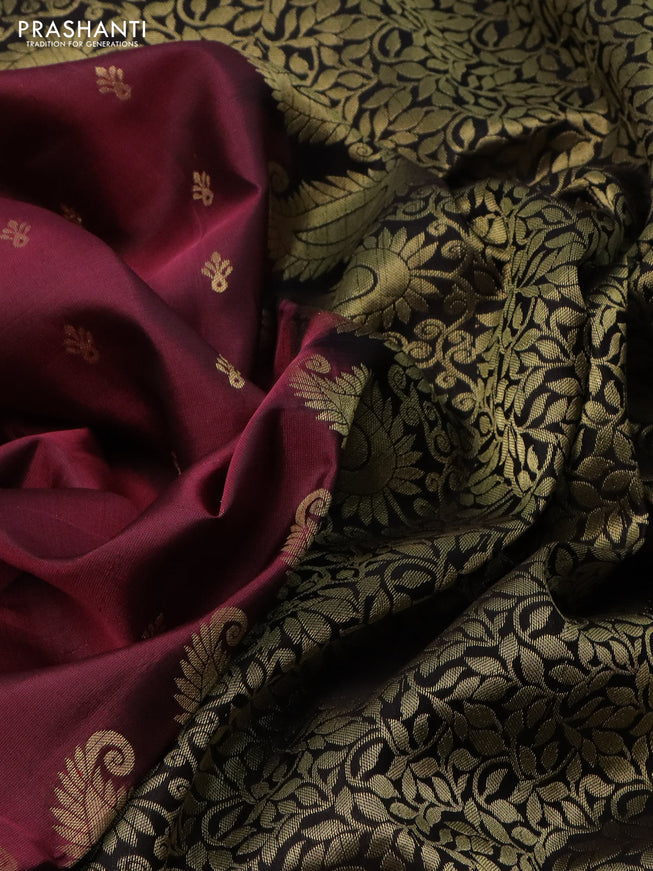 Pure soft silk saree maroon and coffee brown with allover zari woven buttas and zari woven border