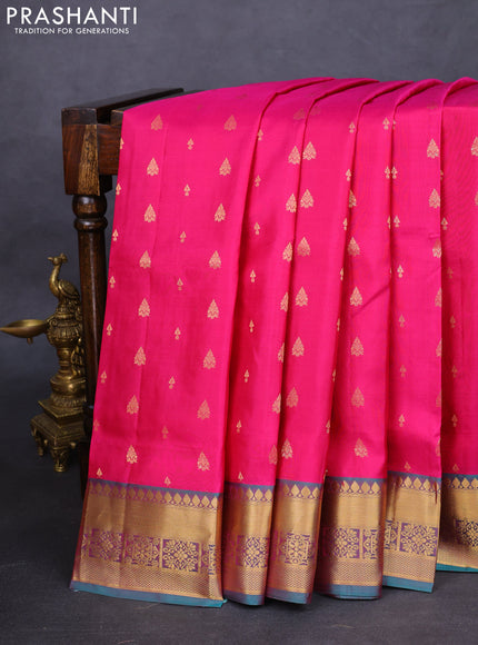 Pure soft silk saree pink and dual shade of teal green with allover zari woven buttas and zari woven border