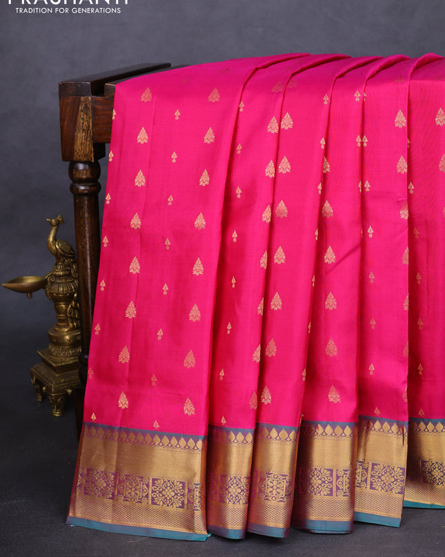 Pure soft silk saree pink and dual shade of teal green with allover zari woven buttas and zari woven border
