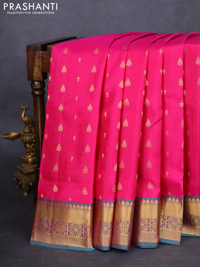 Pure soft silk saree pink and dual shade of teal green with allover zari woven buttas and zari woven border