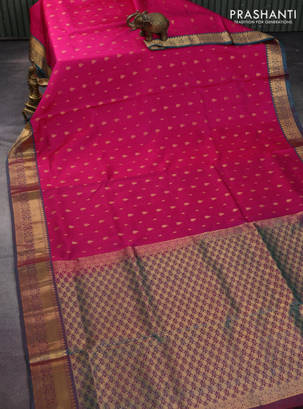 Pure soft silk saree pink and dual shade of teal green with allover zari woven buttas and zari woven border