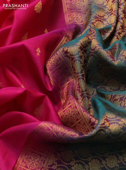 Pure soft silk saree pink and dual shade of teal green with allover zari woven buttas and zari woven border