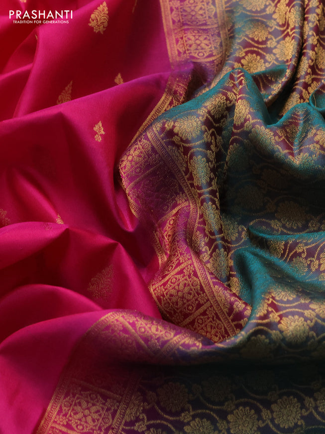 Pure soft silk saree pink and dual shade of teal green with allover zari woven buttas and zari woven border