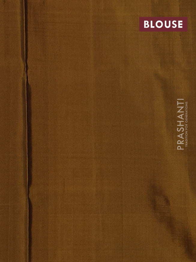 Pure soft silk saree rust shade and dark mustard with allover zari checks & buttas in borderless style