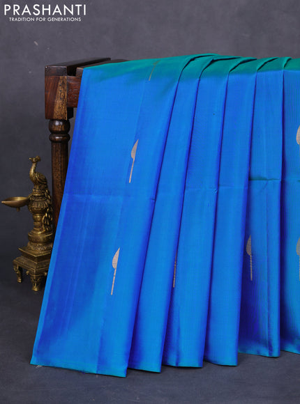 Pure soft silk saree dual shade of blue and purple with zari woven buttas in borderless style