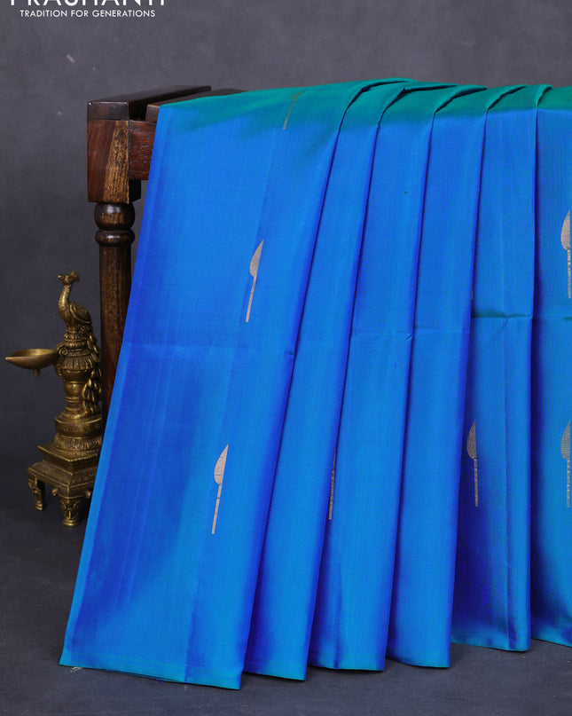 Pure soft silk saree dual shade of blue and purple with zari woven buttas in borderless style