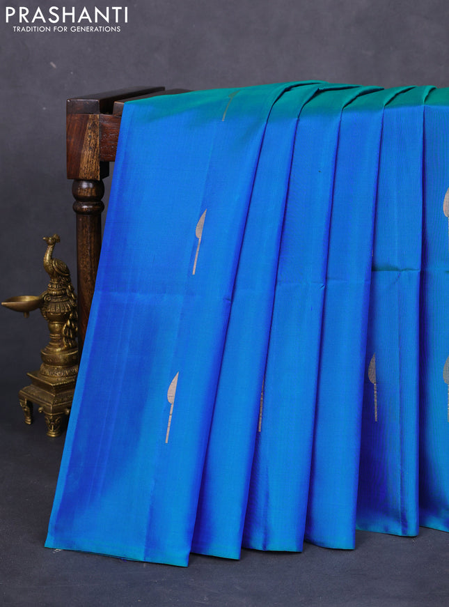 Pure soft silk saree dual shade of blue and purple with zari woven buttas in borderless style