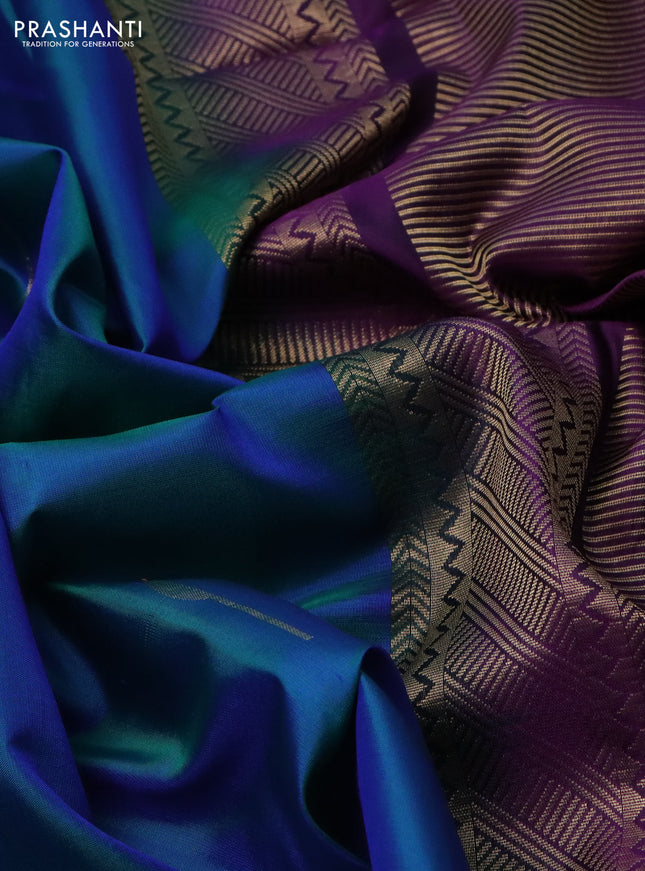 Pure soft silk saree dual shade of blue and purple with zari woven buttas in borderless style