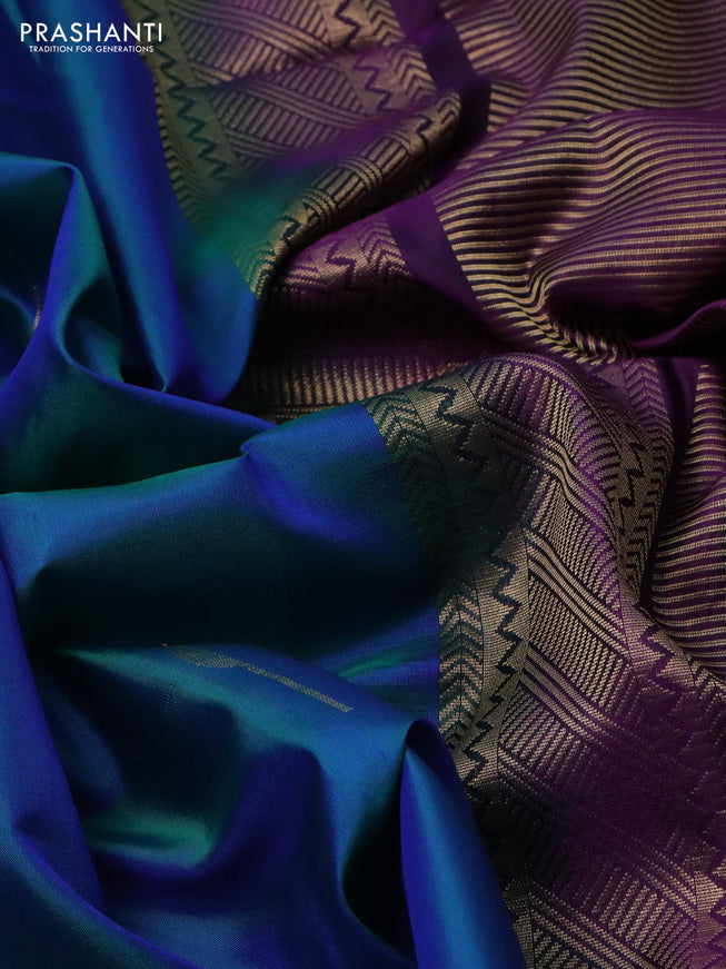 Pure soft silk saree dual shade of blue and purple with zari woven buttas in borderless style