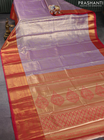 Bangalori tissue silk saree lavender and reddish pink with allover zari woven brocade weaves and long zari woven border