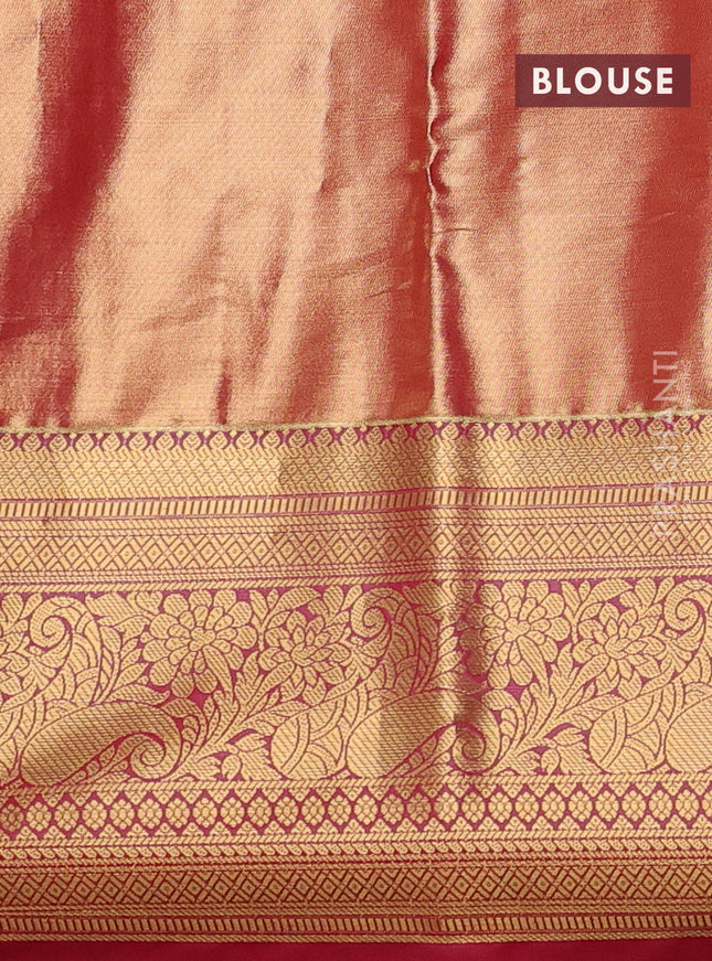 Bangalori tissue silk saree peach shade and pink with allover zari woven brocade weaves and long zari woven border