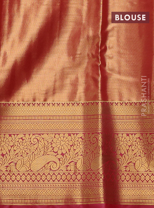 Bangalori tissue silk saree blue and reddish pink with allover zari woven brocade weaves and long zari woven border