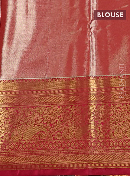 Bangalori tissue silk saree blue and reddish pink with allover zari woven brocade weaves and long zari woven border