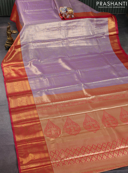 Bangalori tissue silk saree mild lavender and reddish pink with allover zari woven brocade weaves and long zari woven border