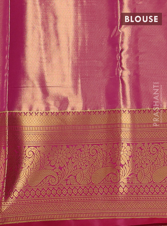 Bangalori tissue silk saree green shade and pink with allover zari woven brocade weaves and long zari woven border