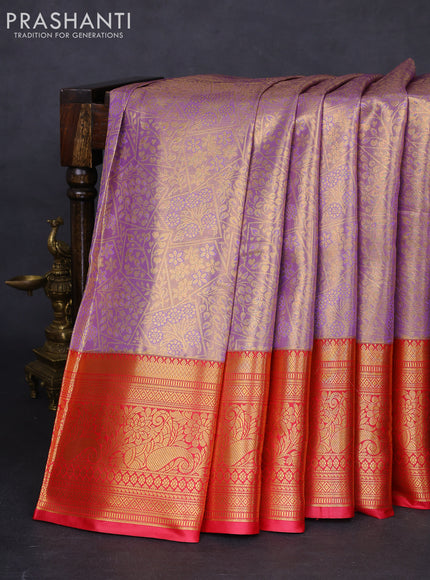 Bangalori tissue silk saree lavender and pink with allover zari woven brocade weaves and long zari woven border