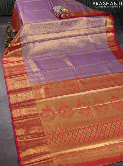 Bangalori tissue silk saree lavender and pink with allover zari woven brocade weaves and long zari woven border