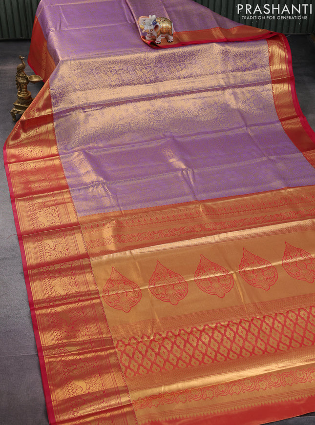 Bangalori tissue silk saree lavender and pink with allover zari woven brocade weaves and long zari woven border