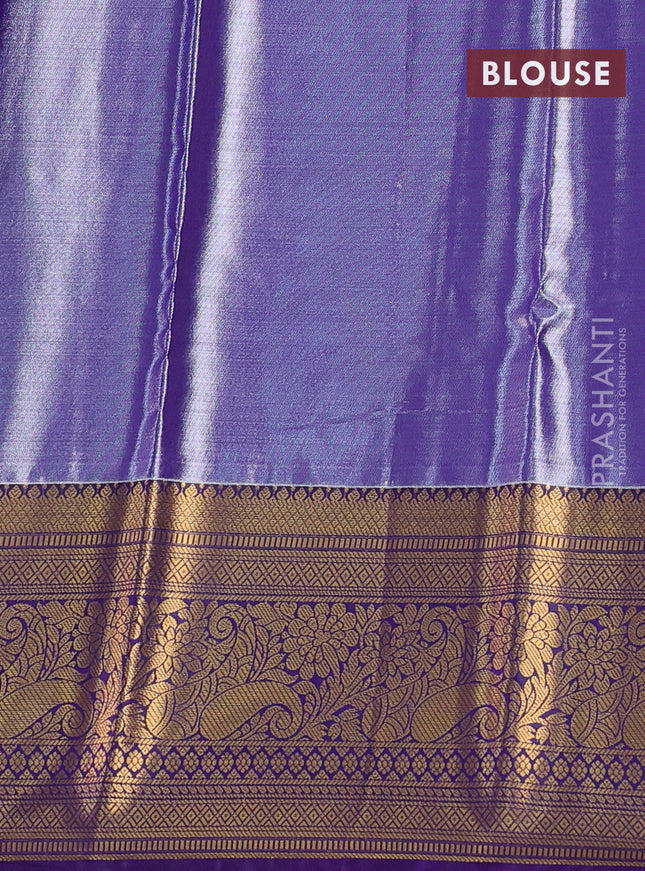 Bangalori tissue silk saree green shade and violet with allover zari woven brocade weaves and long zari woven border
