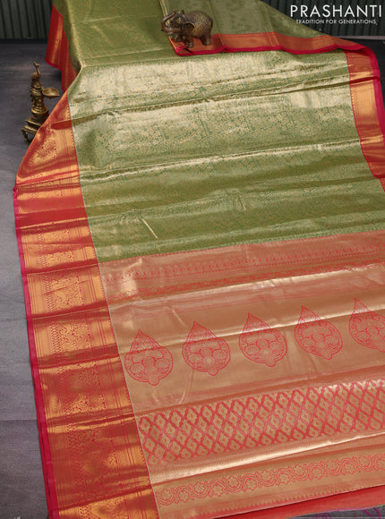 Bangalori tissue silk saree green and pink with allover zari woven brocade weaves and long zari woven border