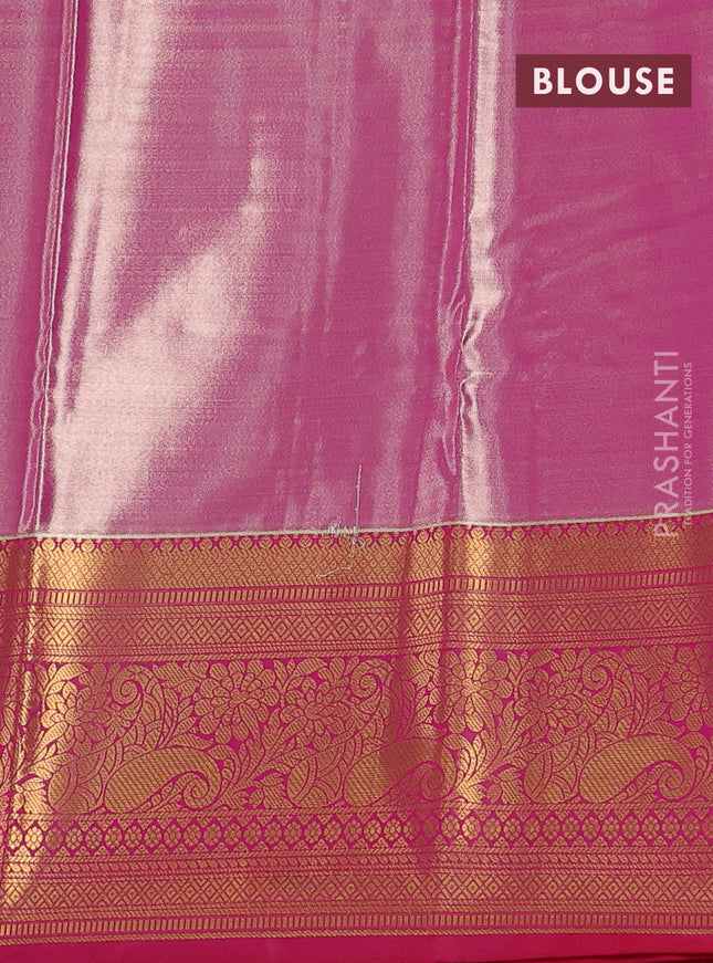 Bangalori tissue silk saree teal blue and pink with allover zari woven brocade weaves and long zari woven border