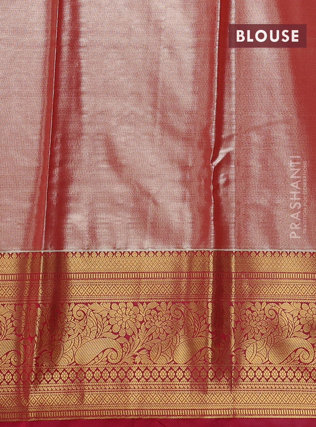 Bangalori tissue silk saree mild peach pink and pink with allover zari woven brocade weaves and long zari woven border