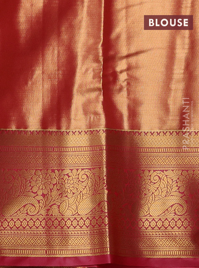 Bangalori tissue silk saree dual shade of mehendi green and reddish pink with allover zari woven brocade weaves and long zari woven border