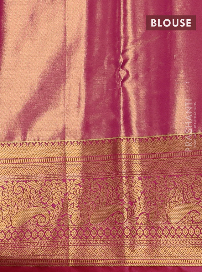 Bangalori tissue silk saree light pink and pink with allover zari woven brocade weaves and long zari woven border