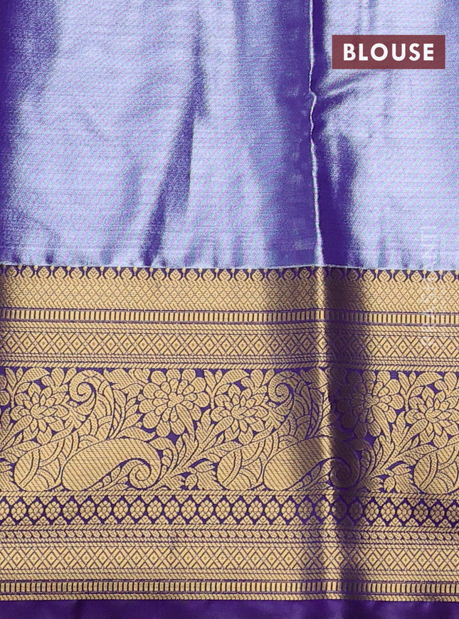 Bangalori tissue silk saree lime yellow and violet with allover zari woven brocade weaves and long zari woven border