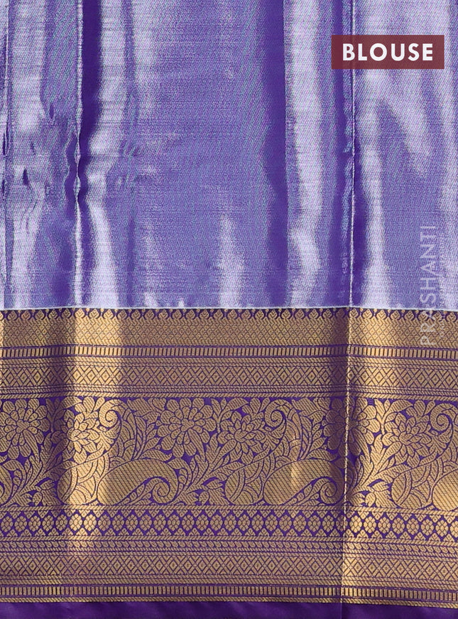 Bangalori tissue silk saree light pink and violet with allover zari woven brocade weaves and long zari woven border