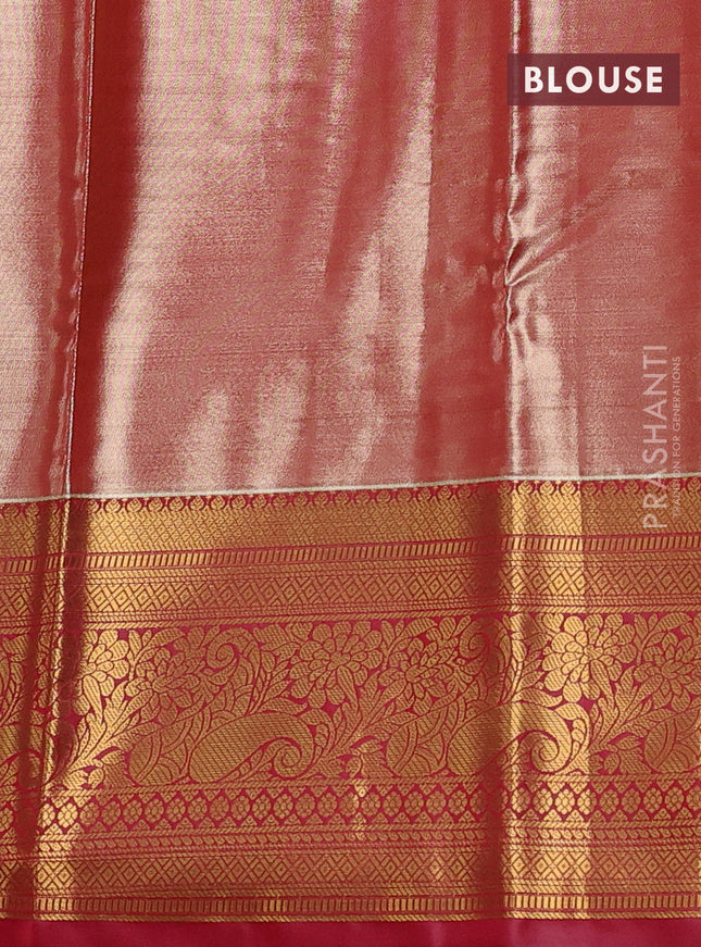 Bangalori tissue silk saree yellow and pink with allover zari woven brocade weaves and long zari woven border