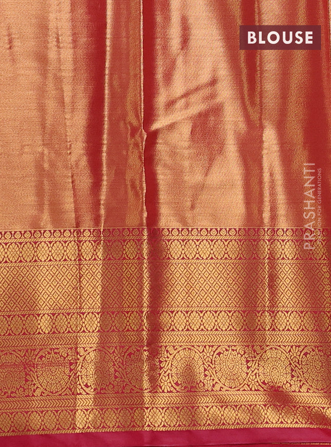 Bangalori tissue silk saree blue and red with allover zari woven brocade weaves and long zari woven border