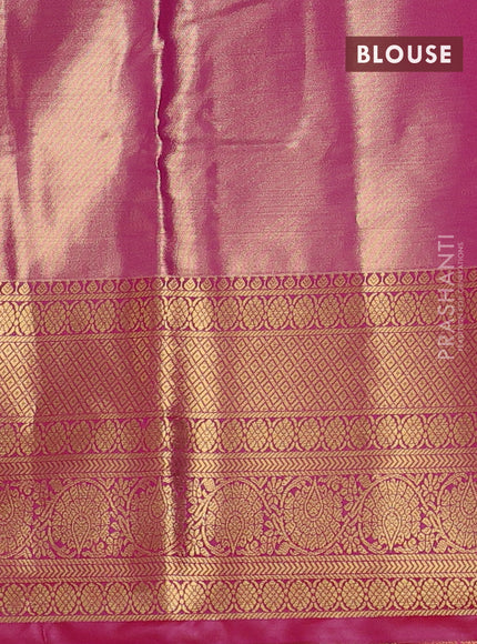 Bangalori tissue silk saree lime yellow and pink with allover zari woven brocade weaves and long zari woven border