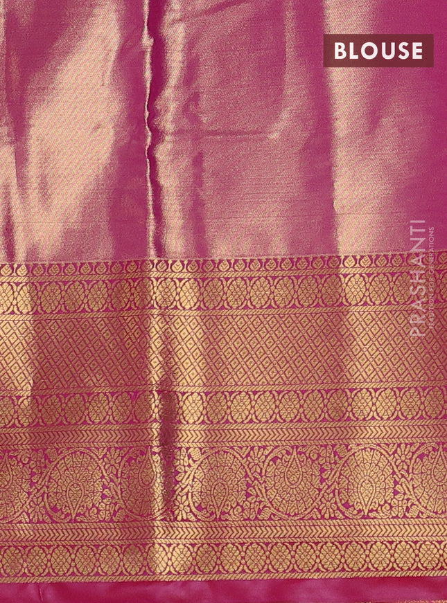 Bangalori tissue silk saree lime yellow and pink with allover zari woven brocade weaves and long zari woven border