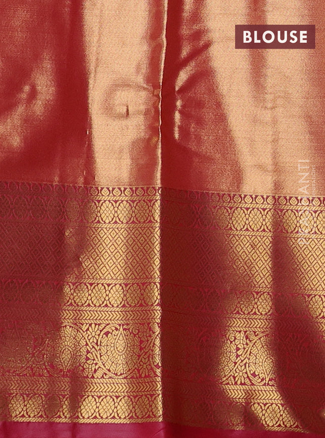 Bangalori tissue silk saree peach shade and reddish pink with allover zari woven brocade weaves and long zari woven border
