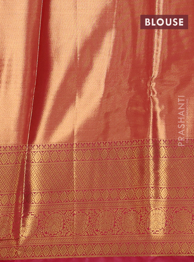 Bangalori tissue silk saree dual shae of blue and pink with allover zari woven brocade weaves and long zari woven border