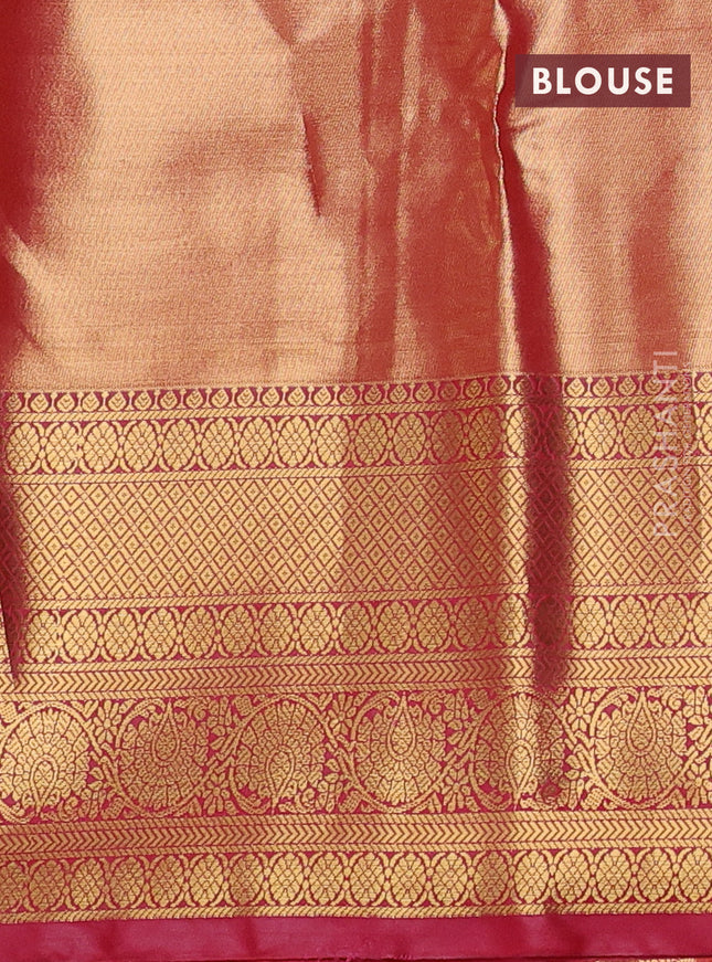 Bangalori tissue silk saree green and reddish pink with allover zari woven brocade weaves and long zari woven border