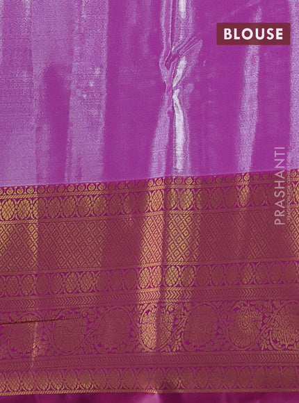 Bangalori tissue silk saree teal blue and purple with allover zari woven brocade weaves and long zari woven border