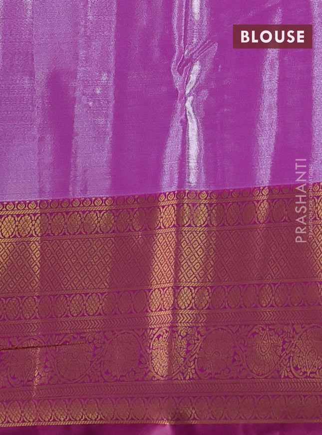 Bangalori tissue silk saree teal blue and purple with allover zari woven brocade weaves and long zari woven border