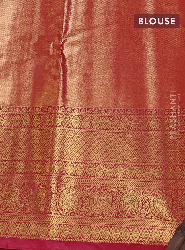 Bangalori tissue silk saree pastel green shade and reddish pink with allover zari woven brocade weaves and long zari woven border